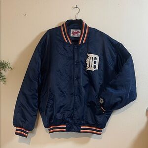 Starter Vintage Detroit Tigers Navy Blue Varsity Jacket Orange Accents Men’s 2XL